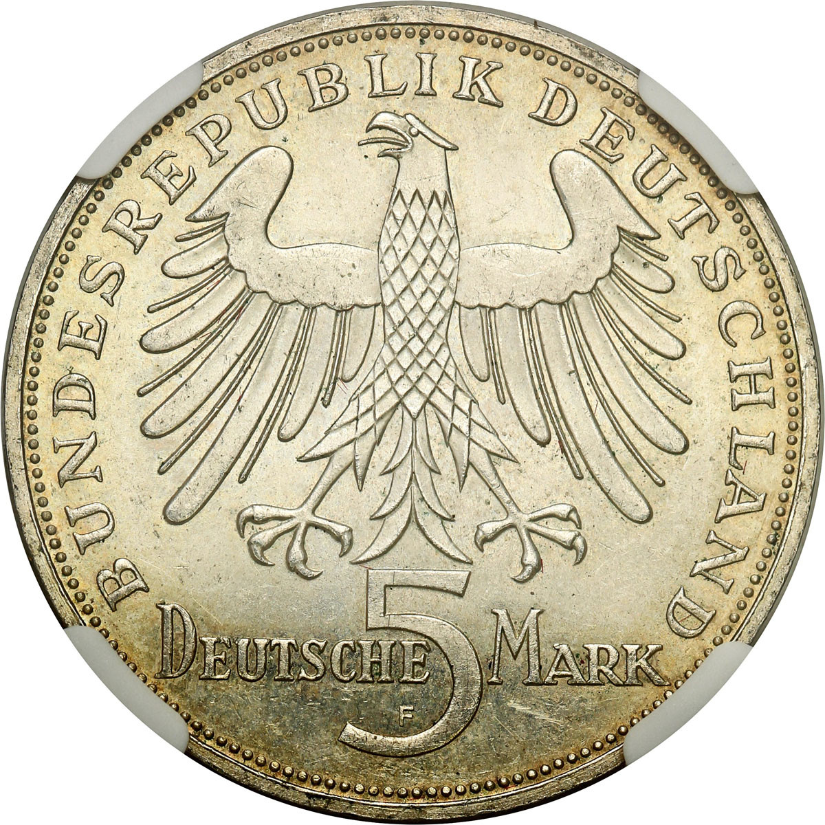 Niemcy. 5 marek 1955 F, Stuttgart - Friedrich von Schiller NGC MS63 - RZADKIE